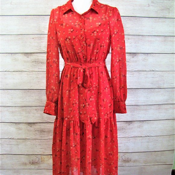 Lulu’s Flirt Fest Red Floral Print Midi dress - Picture 4 of 9